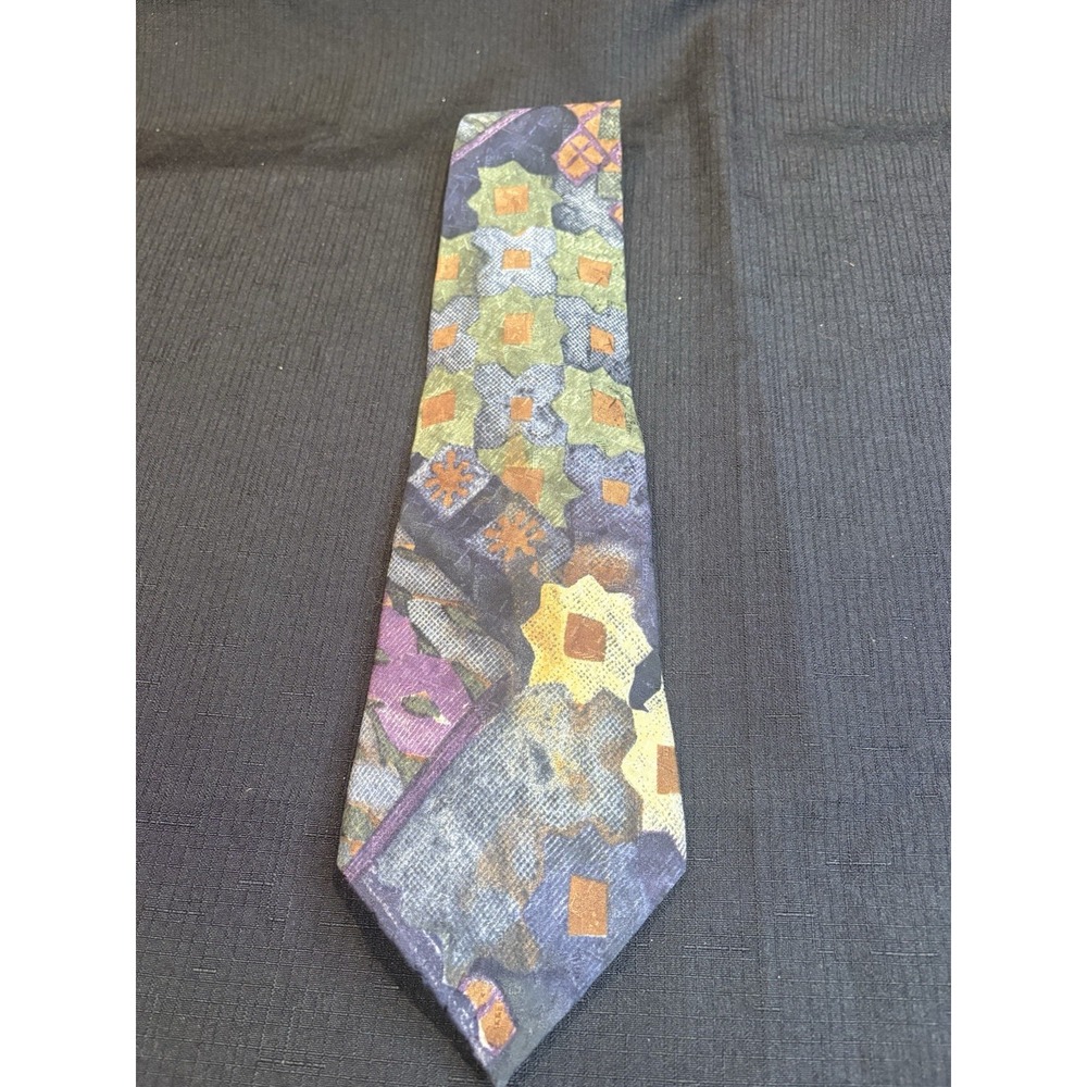 J.T. Beckett Mens 100% Silk Tie Geometric Abstract Burgundy Navy Cream Classic